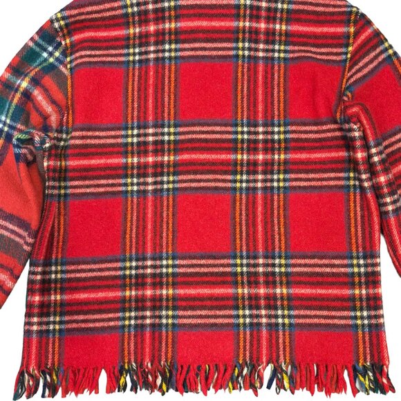 BODE Patchwork Plaid Wool Jacket Red Fringe Hem Button Up Unisex S - Picture 4 of 7